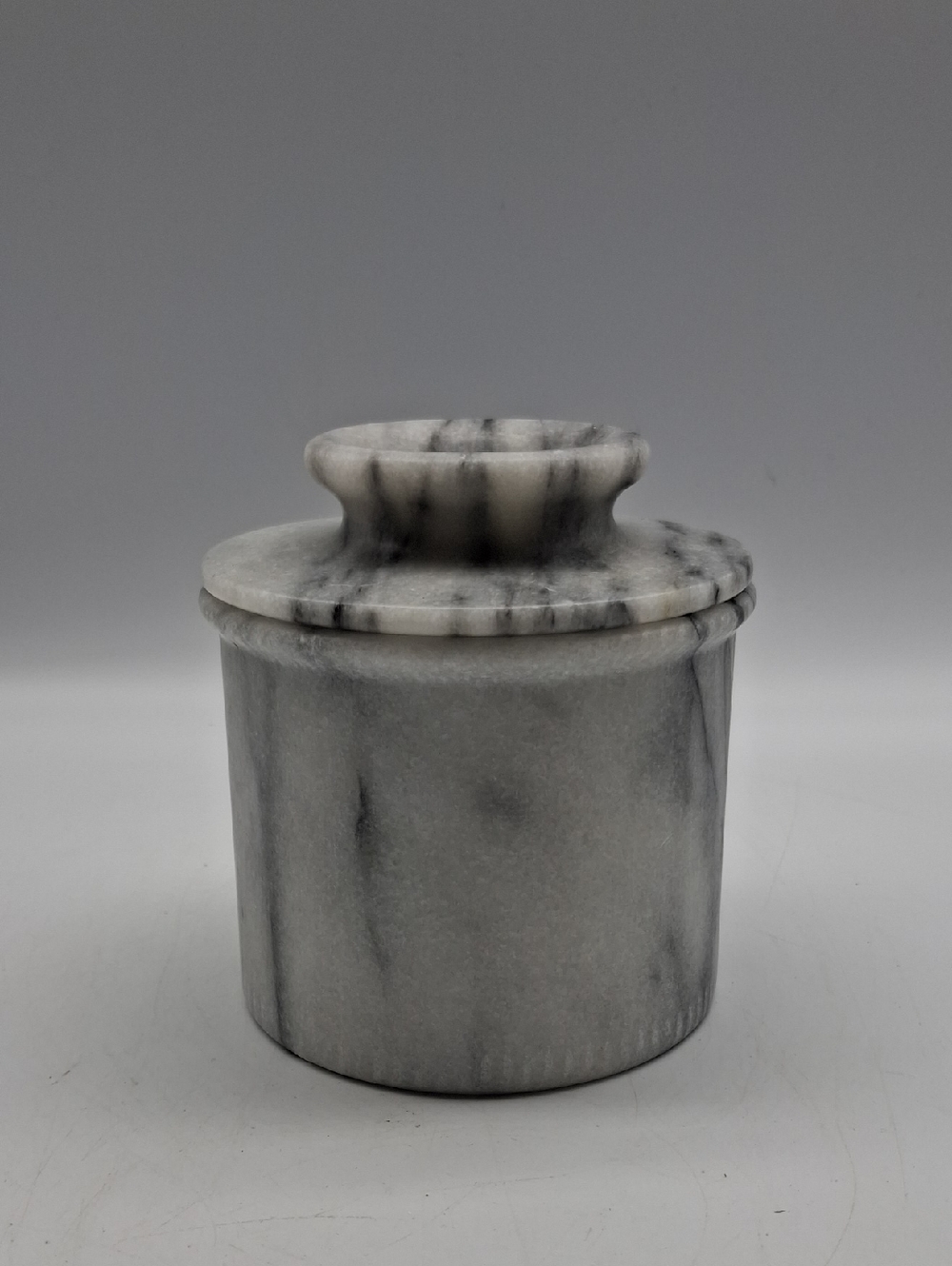 Marbled Stone Butter Bell - Gray and White